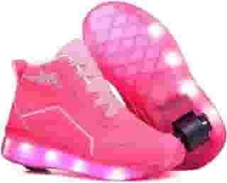 Tênis Infantil Feminino De Rodinha com Led Rosa Cano Alto