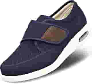 Tênis masculino de edema para diabéticos, leve, malha respirável, alça larga, ajustável, fácil de colocar e tirar para idosos, pés inchados, fascite plantar, Leve - Azul, 39