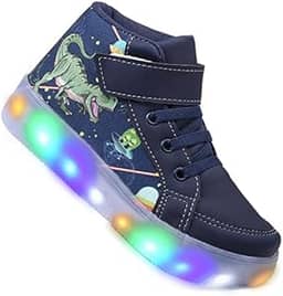 Tenis Botinha Masculino De Led Infantil Dinossauro Personagem DIversão Luzinha