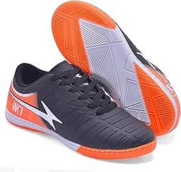 Chuteira Adulta WK7, Campo e Quadra, Preto e Laranja, Tênis de Futsal e Futebol com Solado Antiderrapante